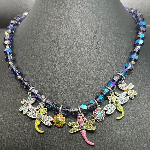 KIRKS FOLLY DRAGONFLY FACETED BEADED CHARM STATEMENT NECKLACE - Picture 12 of 13